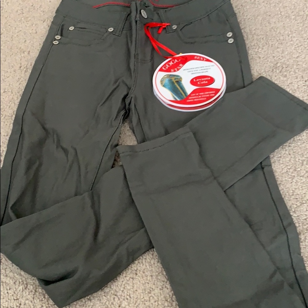 Army green stretch pants